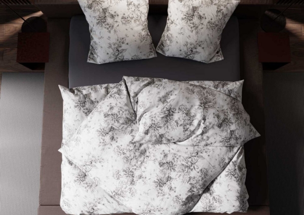 Mako Satin toile de jouy Bettwäsche Rosen anthrazit Garnitur 135x200 + 80x80 Bild 3