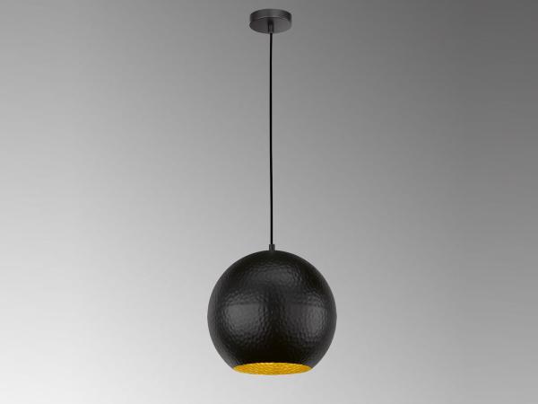 LED Hängelampe Kugel 1-flammig Schwarz, Lampenschirm innen Gold, Ø 30cm