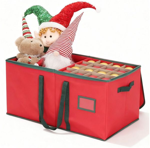 Salcar Aufbewahrungsbox Weihnachtskugel 128 Fächer Christbaumkugel Aufbewahrungstasche (128 St), 128 Fächer je 8cm, Doppelreißverschluss, Tragegriffe & Etikettenhalter