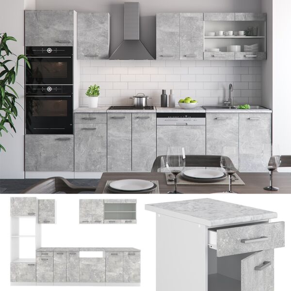 Küchenzeile R-Line Beton 300 cm mit Hochschrank, ohne Arbeitsplatte Vicco Bild 2