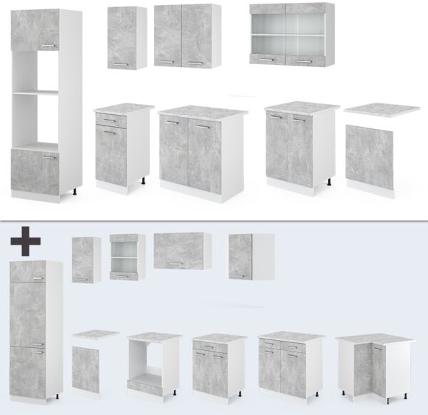Küchenzeile R-Line Beton 300 cm mit Hochschrank, ohne Arbeitsplatte Vicco Bild 6