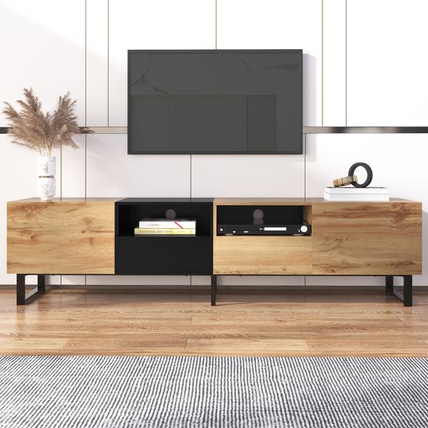 TV-Lowboard, MDF mit 2 Türen & 2 Schubladen, 190x38x48 cm, Schwarz/Natur
