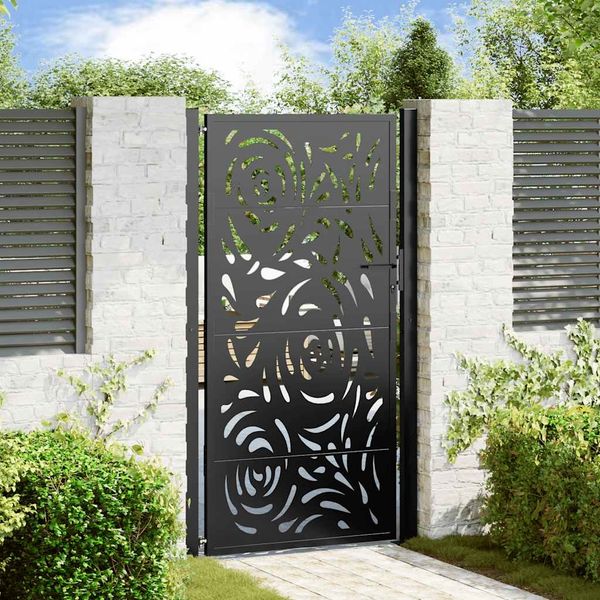 vidaXL Gartentor Schwarz 100x175 cm Stahl Flammendesign 4100992