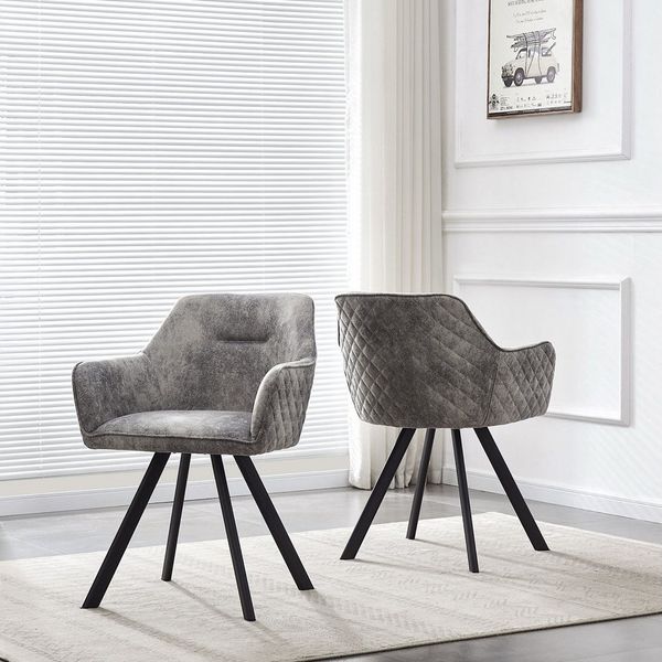 B&D home Esszimmerstühle CYRUS 2er Set | Armlehnenstuhl für Küche, Büro, Esszimmer, Wohnzimmer | modern | Wildleder Optik Grau