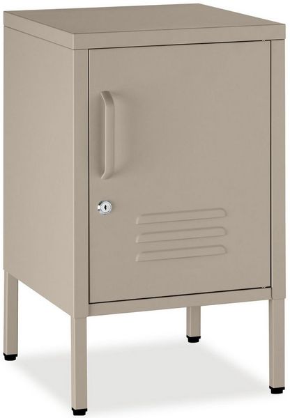 tectake Nachttisch Couchtisch, Kippschutz, höhenverstellbare Füße, 35 x 42,5 x 60,5 cm (Beistelltisch Baker, 1-St, in taupe), abschließbare Tür mit Magnetverschluss, Kabelführung