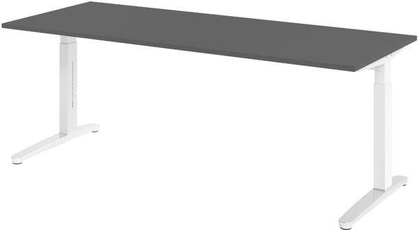 bümö manuell höhenverstellbarer Schreibtisch 200x80 in graphit Gestell in weiß/alu - PC Tisch höhenverstellbar & groß, höhenverstellbarer Tisch Büro, großer Computertisch verstellbar, X20-G-WC