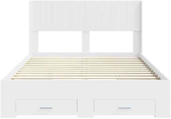 vidaXL Bettgestell mit Stauraum und Kopfteil Weiß Holzwerkstoff 3414445 Bild 6