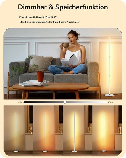 EDISHINE LED Stehlampe Wohnzimmer dimmbar, LED fest integriert, warmweiß, Minimalistische Stehleuchte