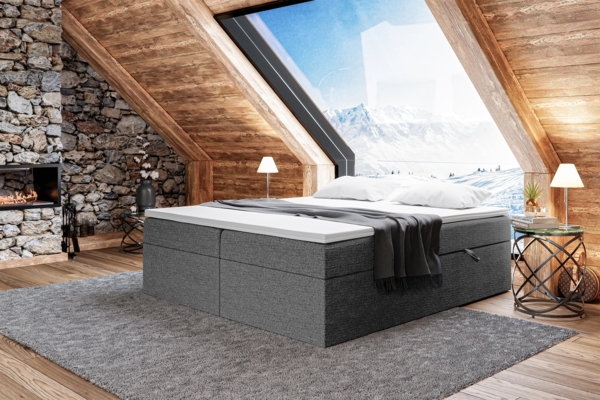 MEBLINI Boxspringbett LIONEL 160x220 cm mit Bettkasten - H4/Dunkelgrau Webstoff Polsterbett - Doppelbett mit Topper & Bonellfederkern-Matratze