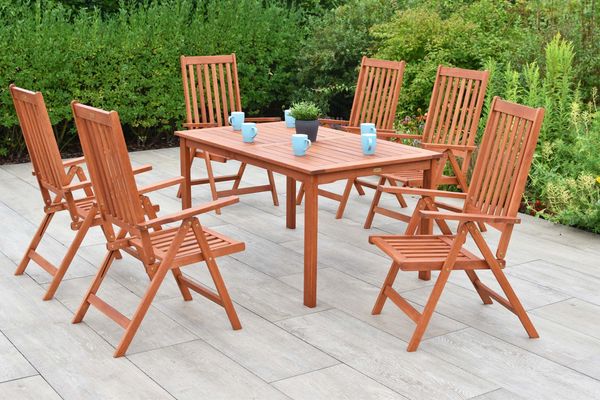 Vitoria Gartenmöbel Set 7tlg, 6 Klappsessel, Tisch 150 x 90 cm