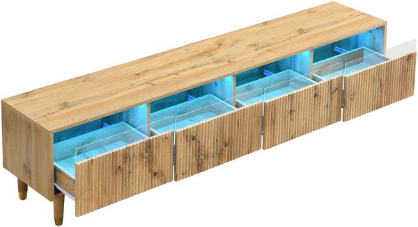 TV-Schrank 178x35x45 cm in Holzoptik, 4 Schubladen, Kabeldurchführungen, MDF Bild 6