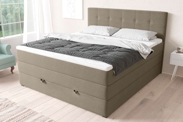 99rooms Madagaskar Boxspringbett Strukturstoff INARI Hellbraun 160x200 cm Taschen-Federung