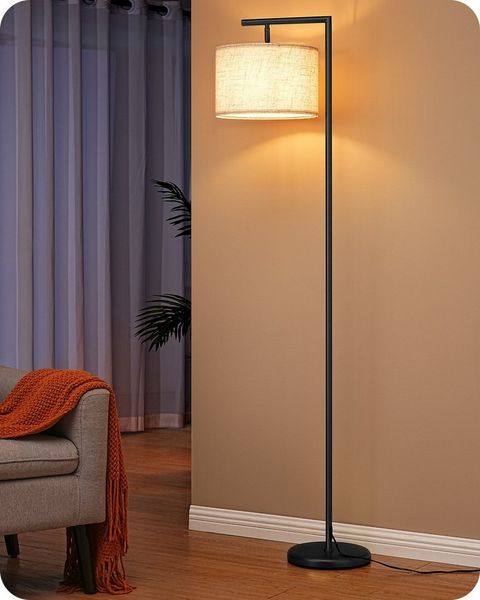 EDISHINE Stehlampe Wohnzimmer 160cm, Lampenschirm verstellbar, LED wechselbar, warmweiß, mit Lampenschirm aus Leinen