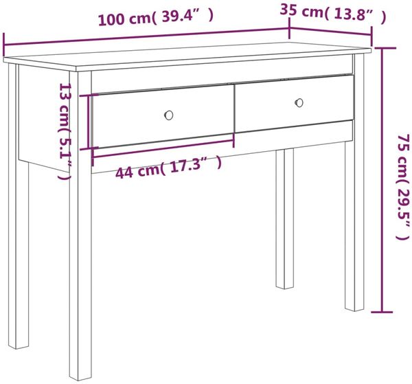 Konsolentisch 100 x 35 x 75 cm Massivholz Kiefer [814614] Bild 10