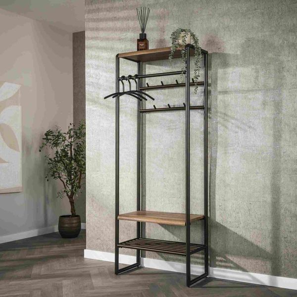 Garderobenmöbel Onul 70 cm Metall Bronze mit Ablagen in Eichenoptik