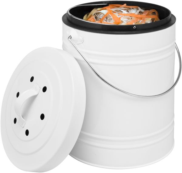 Komposteimer mit 5 Liter Inneneimer Aktivkohlefilter Bio Abfalleimer weiß