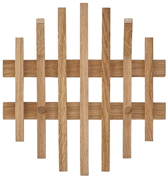 Garderobenpaneel >BANTRY< 4 Haken, Lamellen, in Eiche, Massivholz - 38x40x11cm (BxHxT)