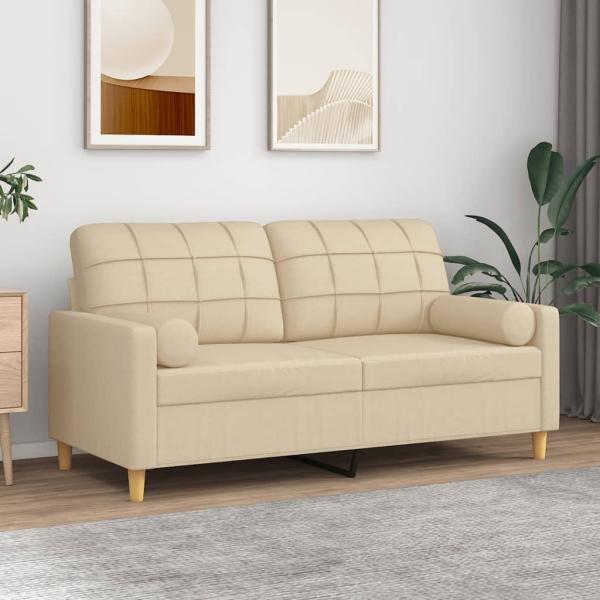 vidaXL 2-Sitzer-Sofa mit Zierkissen Creme 140 cm Stoff 3200784