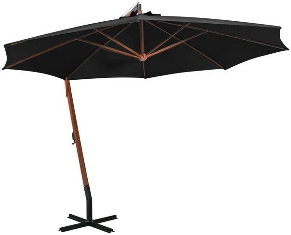vidaXL Ampelschirm mit Mast Schwarz 3,5x2,9 m Massivholz Tanne 313772