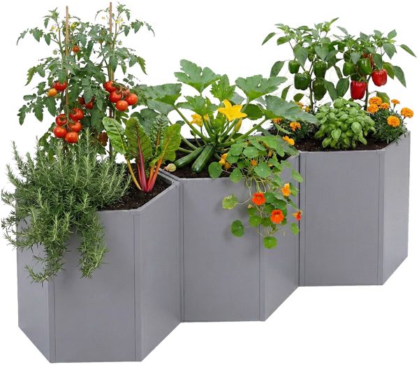 3er-Set Hochbeet HWC-P64, Metallhochbeet Gemüse-/Pflanzbeet Blumenkasten Pflanzkübel Stahl 77x264x100cm ~ grau