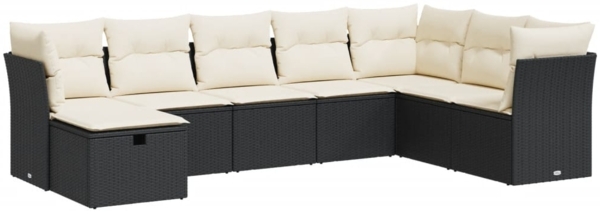 vidaXL 8-tlg. Garten-Sofagarnitur mit Kissen Schwarz Poly Rattan 3325332