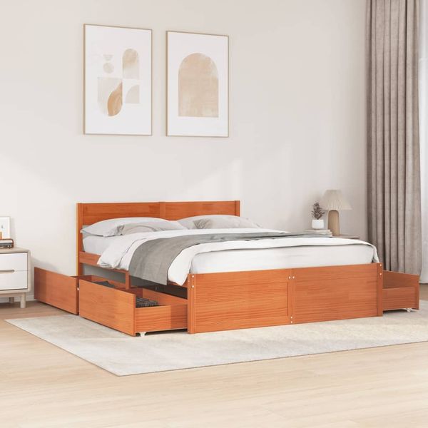 vidaXL Massivholzbett ohne Matratze Wachsbraun 140x200 cm Kiefernholz 3282350