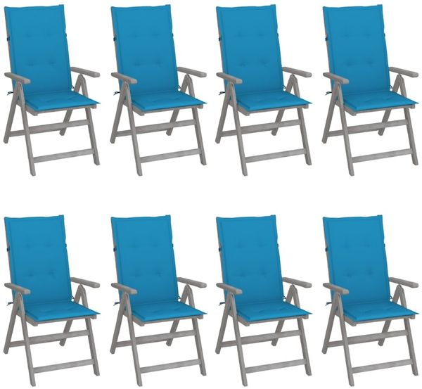 vidaXL Verstellbare Gartenstühle mit Auflagen 8 Stk. Grau Akazienholz 3075145