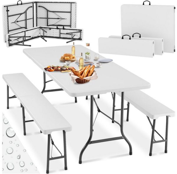 tectake Campingtisch Panja (1-St, 3 tlg), Kompakte Campinggarnitur zum Zusammenklappen