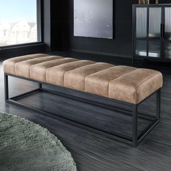 Design Sitzbank BELLE ca. 110cm vintage taupe Mikrofaser Interieur-Tipp Metallgestell