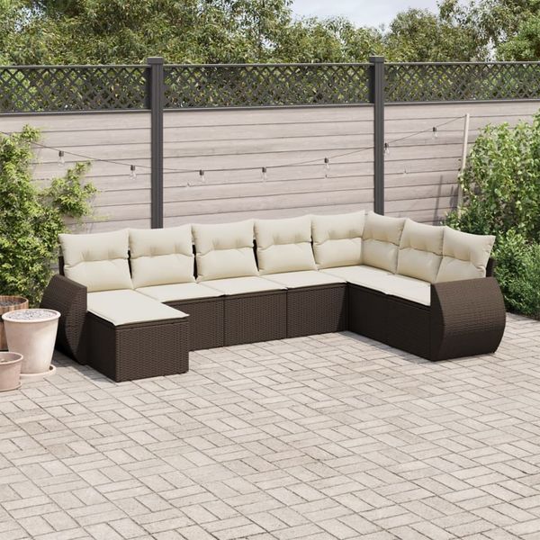 vidaXL 8-tlg. Garten-Sofagarnitur mit Kissen Braun Poly Rattan 3221762