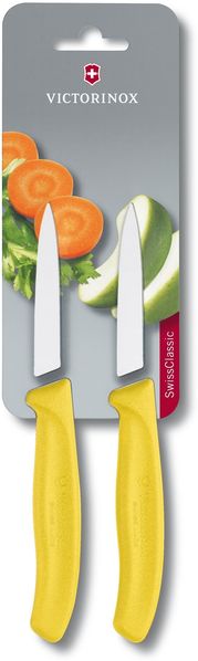 Victorinox, Swiss Classic, Profi Gemüsemesser-Set, Extra Scharfe Klinge, gerader Schliff, 8 cm, Robuster Kunststoffgriff, Rostfreier Stahl, gelb