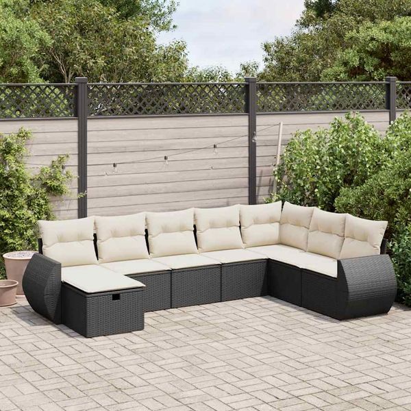 vidaXL 8-tlg. Garten-Sofagarnitur mit Kissen Schwarz Poly Rattan 3325632