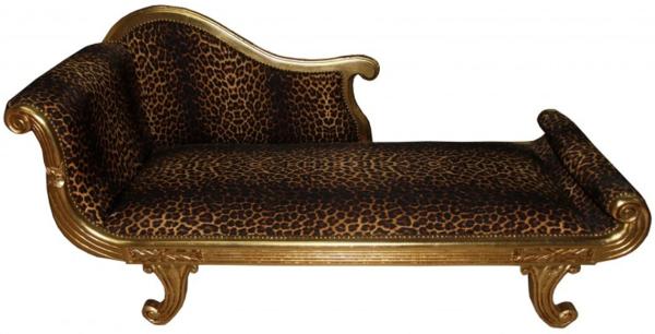 Casa Padrino Barock Chaiselongue Modell XXL Leopard / Gold- Antik Stil