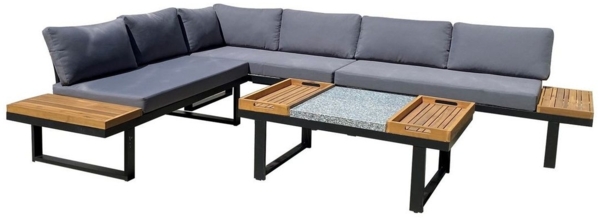 Lounge-Gruppe MERIDA: Aluminium, Akazie, Granit-Tisch, 3-teiliges Set