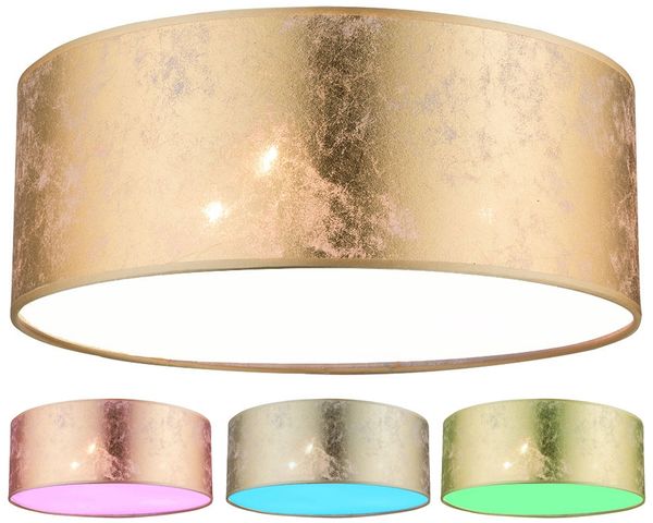 RGB LED Deckenleuchte, Stoff, Gold, D 40 cm