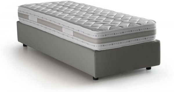 Dmora Einzelbett Avova, Bettkasten mit Stoffbezug, 100 % Made in Italy, Öffnung vorne, inklusive Matratze 80 x 200 cm, Grau