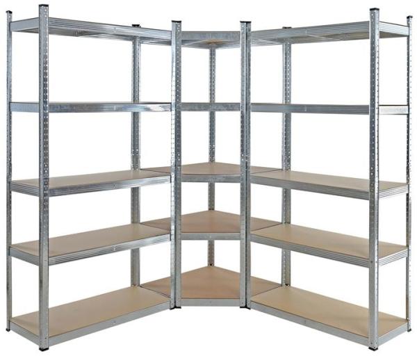 Steckregal Set Eckregal und Standregal, Metall/ MDF verzinkt, 180 x 70 x 40 cm, 180 x 90 x 40 cm