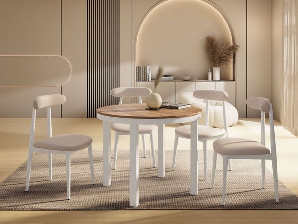 WFL GROUP Esstisch Rowan ausziehbar rund loft-stil mit weißen Metallbeinen (MADE IN EU, erhältlich in einer Größe – 100x100x76 cm, ausziehbar auf 180 cm), platzsparender Tisch für kleine Küche, Esszimmer oder Wohnzimmer