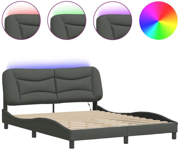 Doppelbett, Bettgestell Modernen mit LED ohne Matratze Dunkelgrau 160x200 cm Stoff d1393e