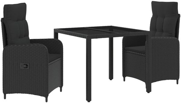 vidaXL Outdoortisch-Set 3 pcs Schwarz 90 x 90 x 75 cm Poly-Rattan 3422292