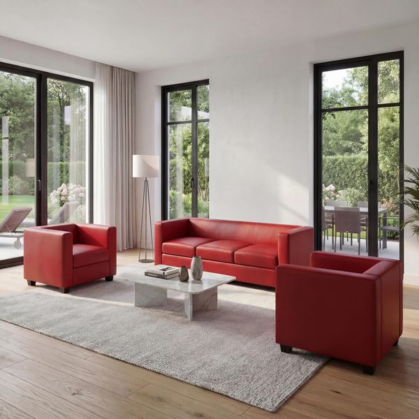 3-1-1 Sofagarnitur Couchgarnitur Loungesofa Lille ~ Leder rot