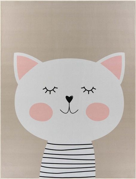 TaraCarpet Kinderteppich Fresh Kids Tiere, rechteckig, Höhe: 5 mm, Fresh Kids Tiere Katze Taupe Kinderzimmer Jugendzimmer 80x150 cm