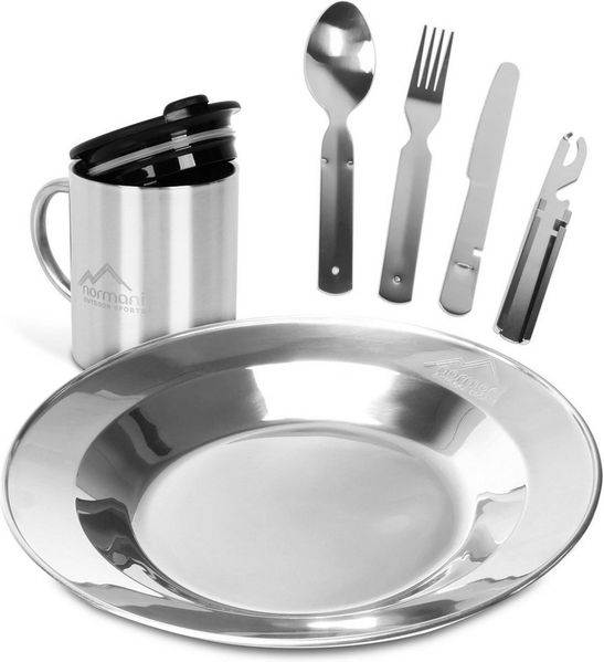normani Geschirr-Set Camping-Geschirrset 8-Teilig (4-tlg), 1 Personen, Edelstahl, Camping Geschirr Essgeschirr Outdoor Besteck Kochgeschir