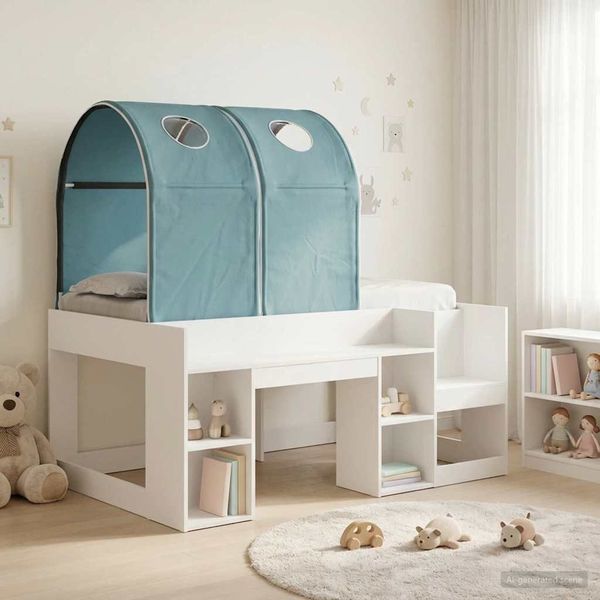 vidaXL Bett mit Tunnel 4 pcs Weiß und Hellblau Holzwerkstoff 3423498