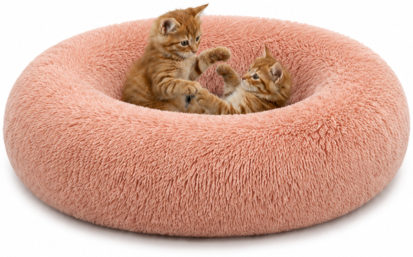 lionto Donut Katzenkissen, rundes Bett mit Plüschbezug & Anti-Rutsch-Boden, erhöhter Rand für Geborgenheit, 70 cm Durchmesser, rosa