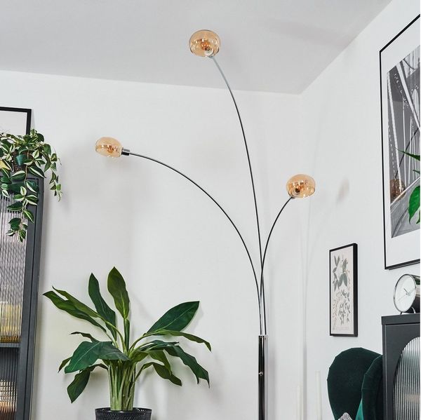hofstein Stehlampe Stehlampe aus Metall in Weiß/Chrom/Bernstein im Retro/Vintage-Design, verstellbare Stehleuchte mit Marmorfuß und Schalter am Gehäuse, E14