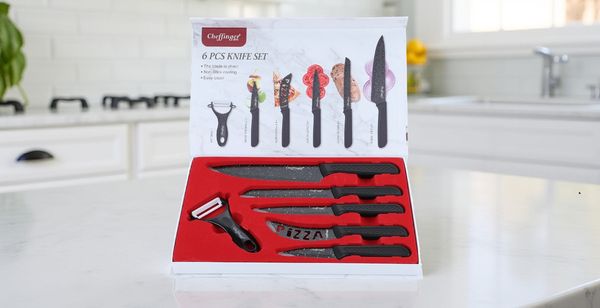 Messer-Set 6-teilig mit Schäler in Schwarz - ergonomisch & vielseitig