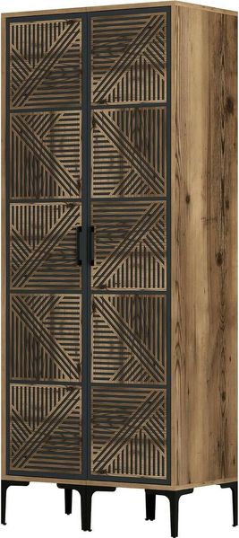 Dmora Kleiderschrank 2 Türen Acate, Schlafzimmermöbel, Schrank, Garderobe, 80x201h48 cm, Walnuss und Anthrazit