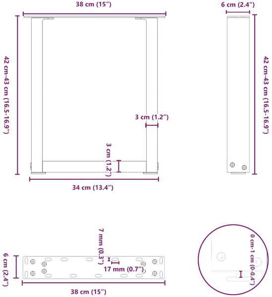 vidaXL Couchtischbeine U-Form 2 Stk. Naturstahl 38x(42-43) cm Stahl 4013155 Bild 10
