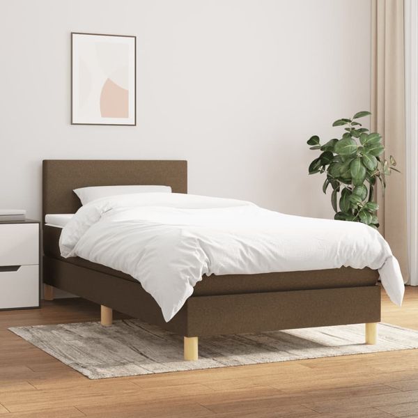 vidaXL Boxspringbett mit Matratze Stoff Dunkelbraun 90x200 cm